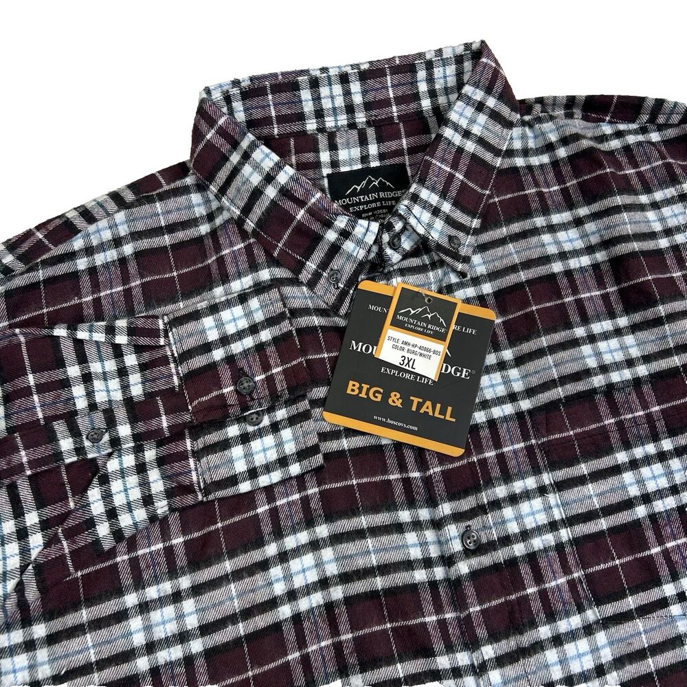 Mountain Ridge Shirt Mens 3XL Big Red Plaid Flannel Long Sleeves Button Up NWT